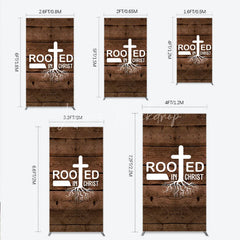 Lofaris Rooted In Christ Religious Holiday Rectangle Backdrop Dark Wood Texture Cross Party Cover