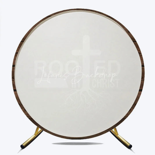 Lofaris Rooted in Christ Round Backdrop Religious Cross with Roots on Rustic Wood Background Christian Celebration Party Decor
