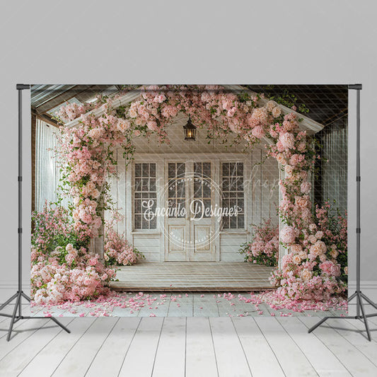 Lofaris Rose Blooming White Door Spring Photo Backdrop
