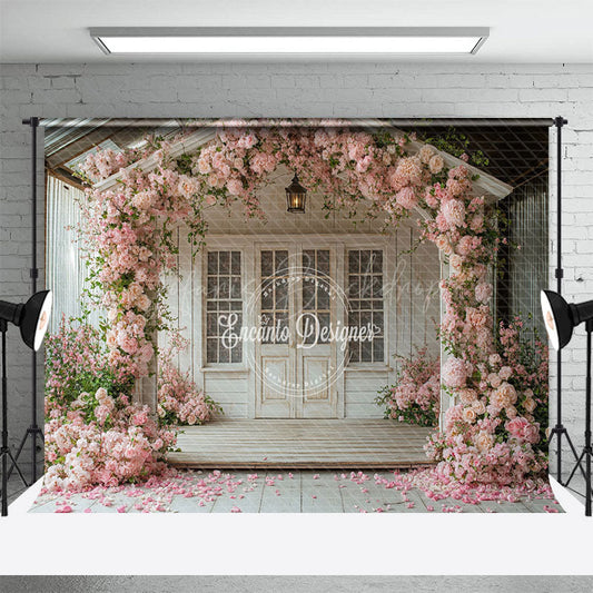 Lofaris Rose Blooming White Door Spring Photo Backdrop
