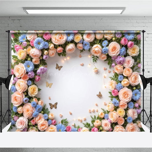 Lofaris Rose Blooming With Butterfly Wall Spring Backdrop