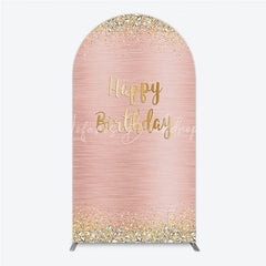 Lofaris Rose Gold and Glitter Happy Birthday Round Top Arch Backdrop Elegant Diamond Celebration Party Decor