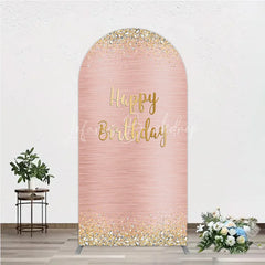 Lofaris Rose Gold and Glitter Happy Birthday Round Top Arch Backdrop Elegant Diamond Celebration Party Decor