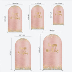 Lofaris Rose Gold and Glitter Happy Birthday Round Top Arch Backdrop Elegant Diamond Celebration Party Decor