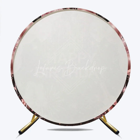 Lofaris Rose Gold Champagne Round Backdrop Happy Birthday Fireworks and Balloons Background Glitter Glamour Party Decor