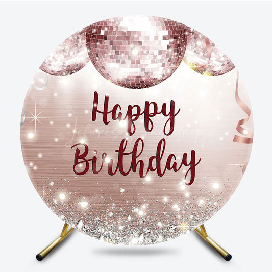 Lofaris Rose Gold Disco Ball Circle Happy Birthday Backdrop
