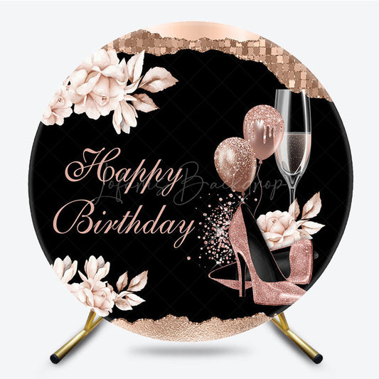 Lofaris Rose Gold Floral High Heel Birthday Round Backdrop