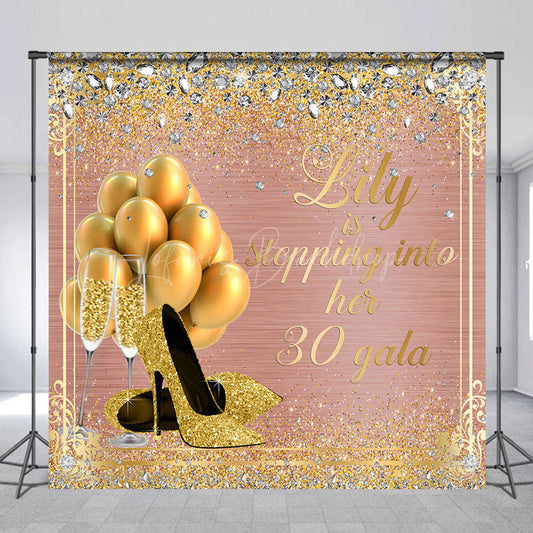 Lofaris Rose Gold Glitter Custom Name 30th Birthday Backdrop