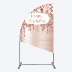 Lofaris Rose Gold Glitter Flowers Birthday Half Moon Arch Backdrop