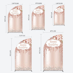 Lofaris Rose Gold Glitter Flowers Birthday Half Moon Arch Backdrop