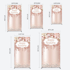 Lofaris Rose Gold Glitter Flowers Birthday Rectangle Backdrop