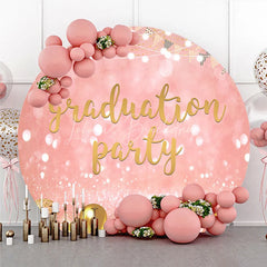 Lofaris Rose Gold Graduation Party Round Backdrop Glitter Balloons and Lights Celebration Decor