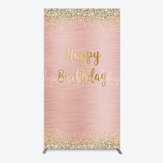 Lofaris Rose Gold Happy Birthday Rectangle Arch Backdrop with Glitter and Diamond Accents Elegant Party Decor