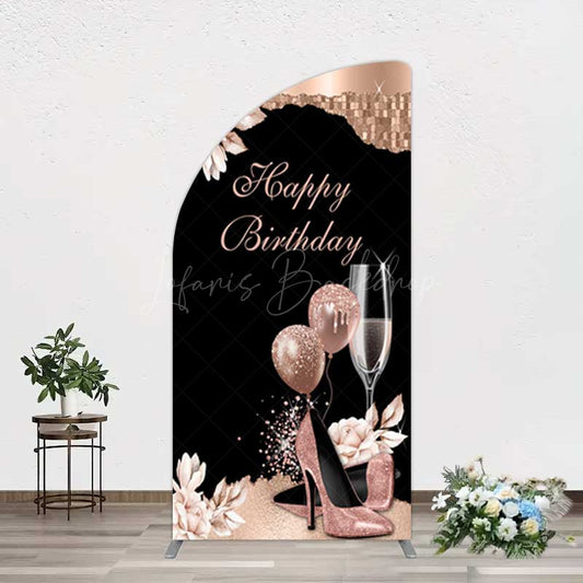Lofaris Rose Gold High Heels Happy Birthday Half Moon Arch Backdrop