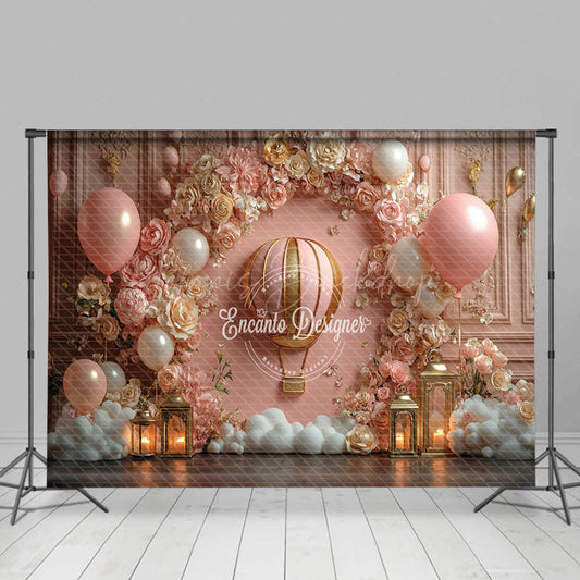Lofaris Rose Gold Hot Air Balloon Birthday Cake Smash Backdrop