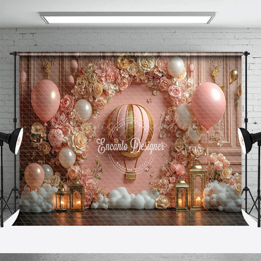 Lofaris Rose Gold Hot Air Balloon Birthday Cake Smash Backdrop