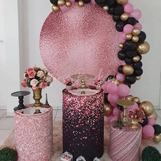 Lofaris Rose Gold Metallic Foil Texture Round Backdrop Kit Elegant Pink Glitter for Birthday Wedding or Bachelorette