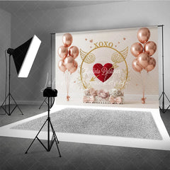 Lofaris Rose Gold Valentine Day Backdrop XOXO Heart Arrow Balloons Floral Background Sweet Love Theme Photography Banner