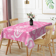 Lofaris Rose Pink Glowing Heart Butterfly Rectangle Tablecloth Soft Pastel Neon Design Romantic Kitchen Dining Decor