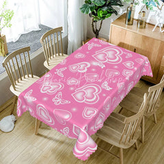 Lofaris Rose Pink Glowing Heart Butterfly Rectangle Tablecloth Soft Pastel Neon Design Romantic Kitchen Dining Decor