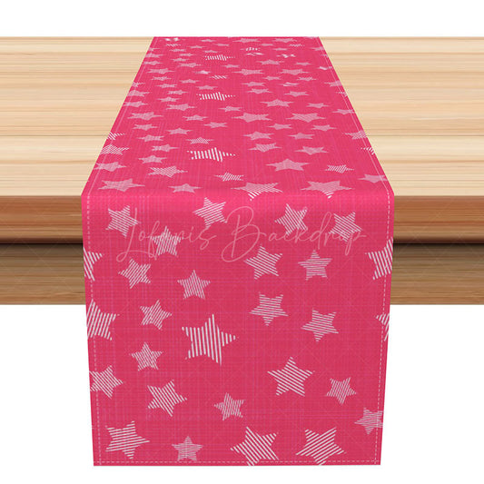 Lofaris Rose Pink Table Runner with Stripe and Star Pattern for Girls Birthday Party Cute Kitchen Decor