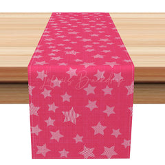 Lofaris Rose Pink Table Runner with Stripe and Star Pattern for Girls Birthday Party Cute Kitchen Decor