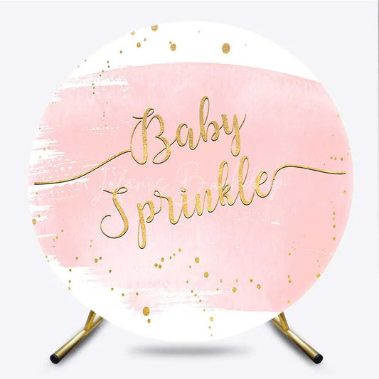 Lofaris Round Backdrop Baby Sprinkle Pink Watercolor and Gold Glitter Background Sweet Girl Shower Decorations