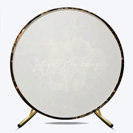 Lofaris Round Backdrop Black and Gold Masquerade Mask Vintage Roses Paisley Circle Cover