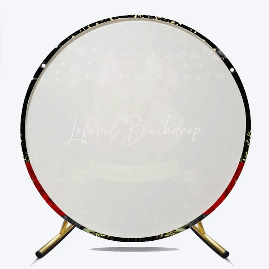 Lofaris Round Backdrop Black and Red Balloons Happy Birthday Roses Floral Circle Cover