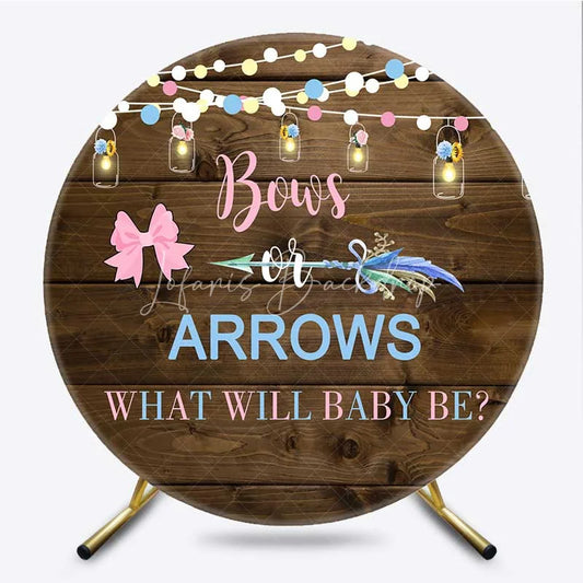 Lofaris Round Backdrop Bows or Arrows Rustic Wood and Mason Jars Gender Reveal Background What Will Baby Be Decor