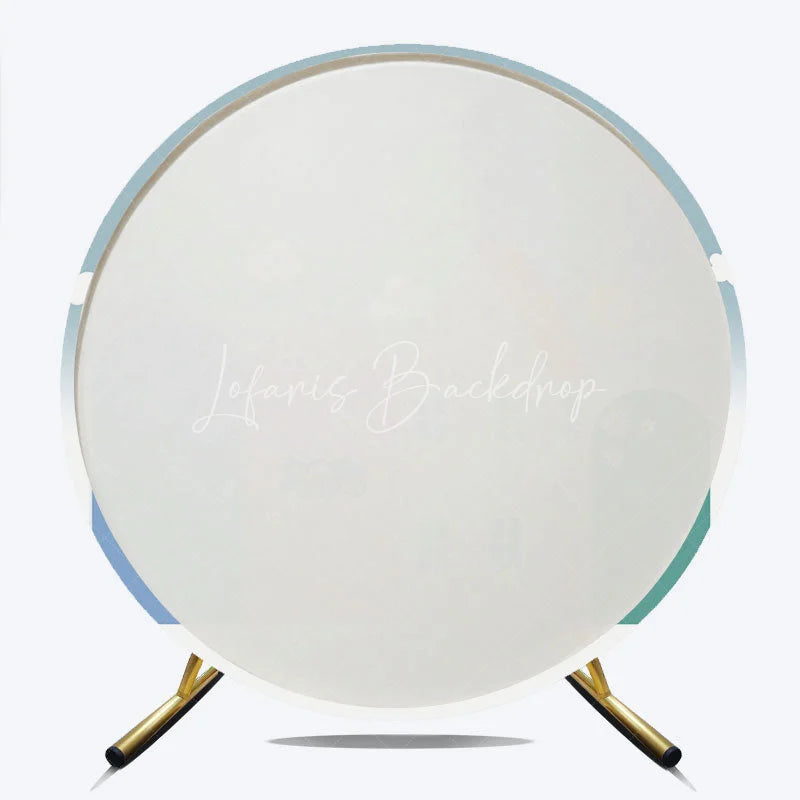 Lofaris Round Backdrop Cartoon Town House Sun Cover Pastel Blue Pink Kids Circle Background Birthday Party Decoration