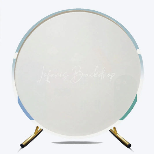 Lofaris Round Backdrop Cartoon Town House Sun Cover Pastel Blue Pink Kids Circle Background Birthday Party Decoration