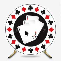 Lofaris Round Backdrop Casino Poker Chip Cover Las Vegas Aces Cards Circle Background Gambler Birthday Party Decoration