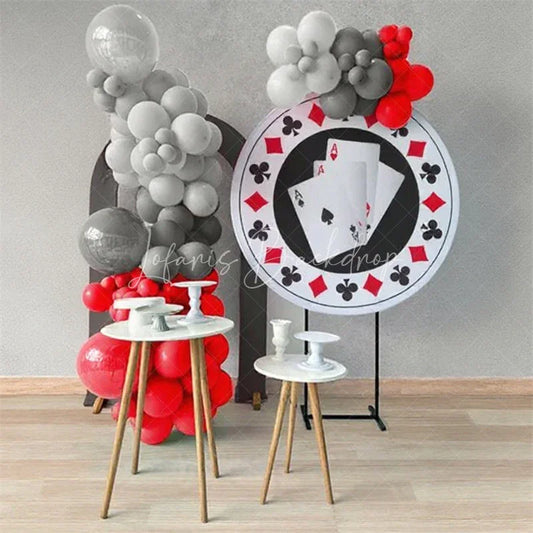 Lofaris Round Backdrop Casino Poker Chip Cover Las Vegas Aces Cards Circle Background Gambler Birthday Party Decoration