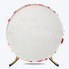 Lofaris Round Backdrop Cherry on Top Baby Shower Sweet Red Fruit Pink Bows Girl Circle Cover