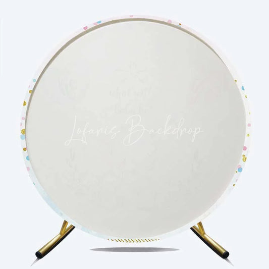 Lofaris Round Backdrop for Gender Reveal Cute Elephant and Pink Blue Heart Balloons What Will Baby Be Party Background