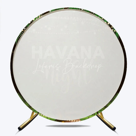 Lofaris Round Backdrop Havana Nights Tropical Leaves Cigar and String Lights Circle Background Cuban Theme Party Decoration