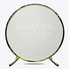 Lofaris Round Backdrop Havana Nights Tropical Leaves Cigar and String Lights Circle Background Cuban Theme Party Decoration