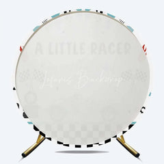 Lofaris Round Backdrop Little Racer Blue Race Car Checkered Flag Baby Shower Circle Cover