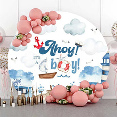 Lofaris Round Backdrop Nautical Ahoy Its A Boy Watercolor Lighthouse Whale Circle Cover