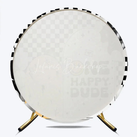 Lofaris Round Backdrop One Happy Dude First Birthday Black White Checkerboard Smiley Face Circle Background Boy Party Prop