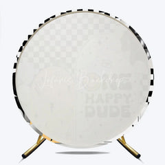 Lofaris Round Backdrop One Happy Dude First Birthday Black White Checkerboard Smiley Face Circle Background Boy Party Prop