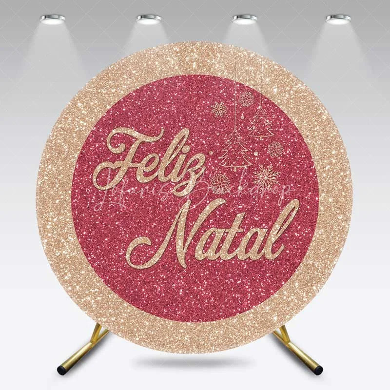 Lofaris Round Backdrop Pink Glitter Feliz Natal Cover Rose Gold Sparkle Christmas Tree Circle Background Holiday Party Prop