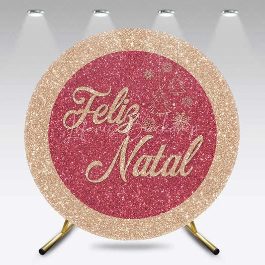 Lofaris Round Backdrop Pink Glitter Feliz Natal Cover Rose Gold Sparkle Christmas Tree Circle Background Holiday Party Prop