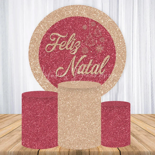 Lofaris Round Backdrop Pink Glitter Feliz Natal Cover Rose Gold Sparkle Christmas Tree Circle Background Holiday Party Prop