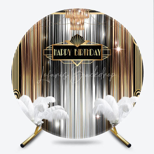 Lofaris Round Backdrop Roaring 20s Art Deco Cover Black Gold Silver Gatsby Style Circle Background Adult Birthday Party Decor