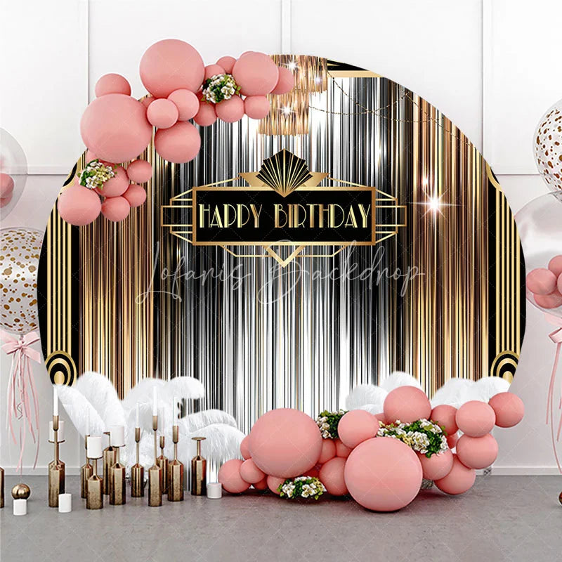 Lofaris Round Backdrop Roaring 20s Art Deco Cover Black Gold Silver Gatsby Style Circle Background Adult Birthday Party Decor