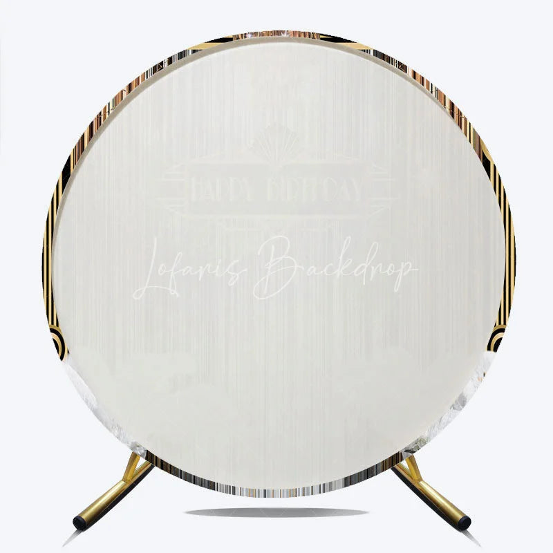 Lofaris Round Backdrop Roaring 20s Art Deco Cover Black Gold Silver Gatsby Style Circle Background Adult Birthday Party Decor