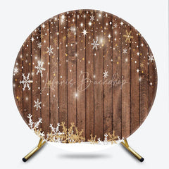 Lofaris Round Backdrop Rustic Wood Winter Snow White Snowflake Stars Circle Background Christmas Holiday Party Decoration