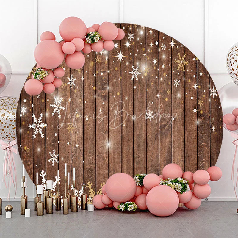 Lofaris Round Backdrop Rustic Wood Winter Snow White Snowflake Stars Circle Background Christmas Holiday Party Decoration